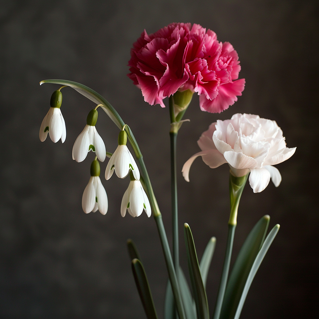 january birthmonth flowers carnation and snowdrop