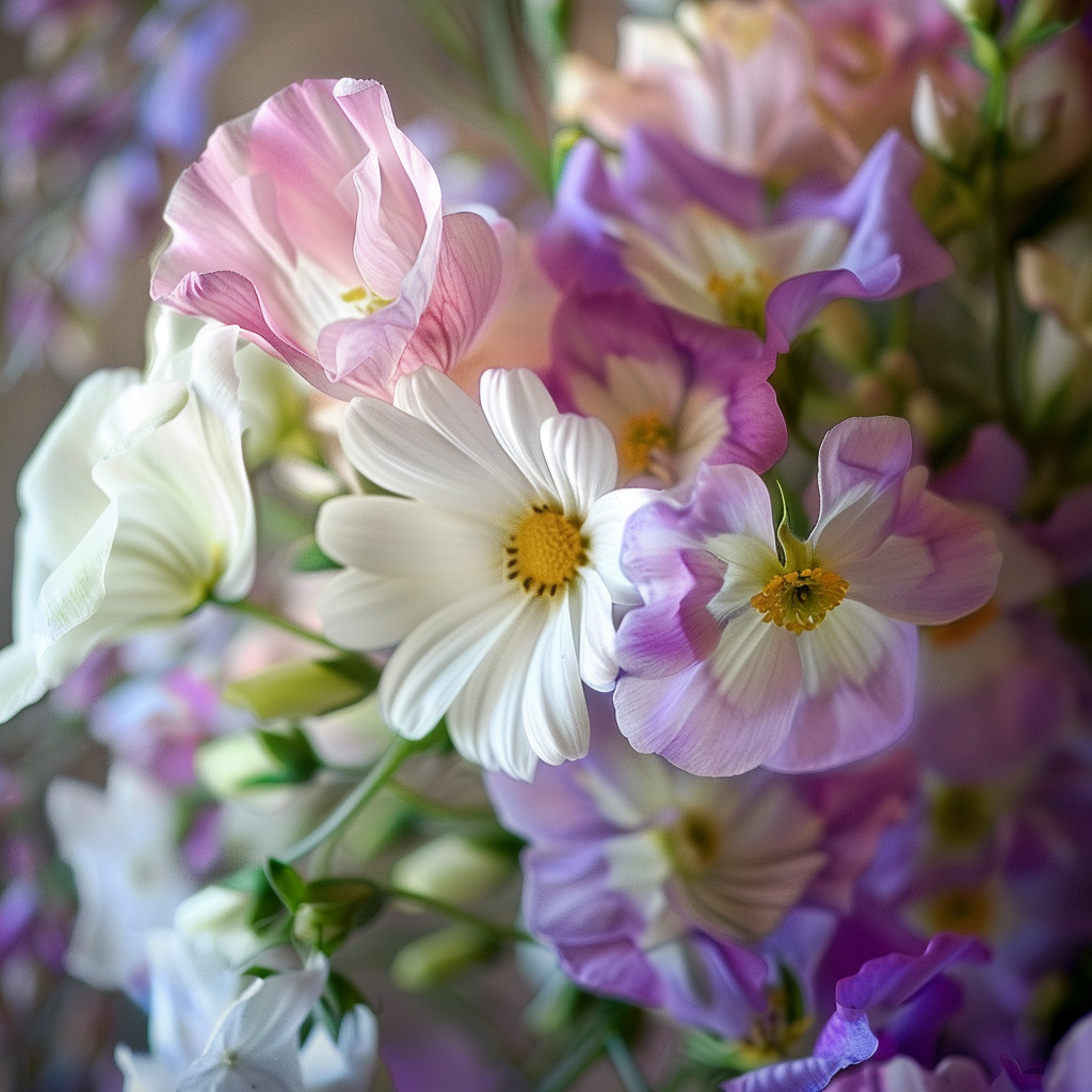 sweet pea and daisy april birthmonth flowers
